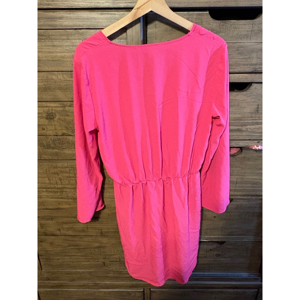 Topshop Womens Pink Deep V-Neck Tie Front Long Sleeve Mini Dress Size US 10 - Picture 5 of 6